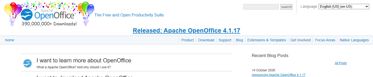 Apache OpenOffice 网站首页截图